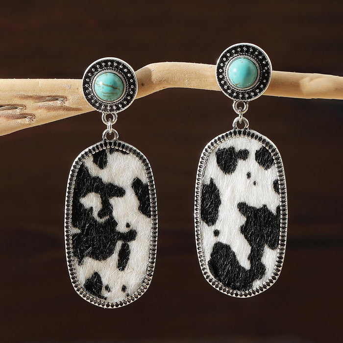 Wholesale Retro Western style turquoise decorated cow pattern earrings