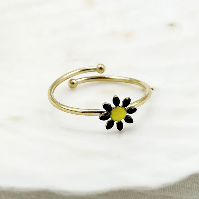 Wholesale Cute Oil Drop Colorful Flower Adjustable Titanium Steel Ring JDC-RS-Jinyue002