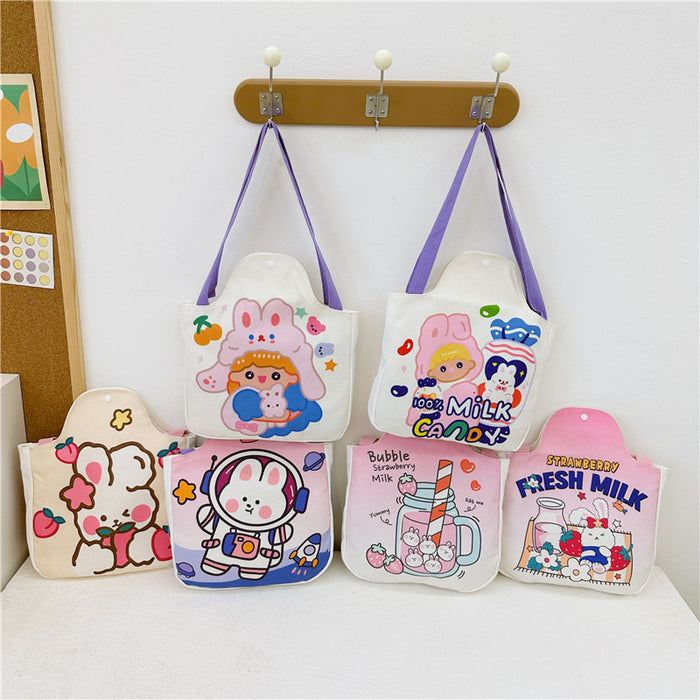 Wholesale Cartoon canvas bag, tutoring bag, illustration, large capacity shoulder bag, cute hand-held handbag