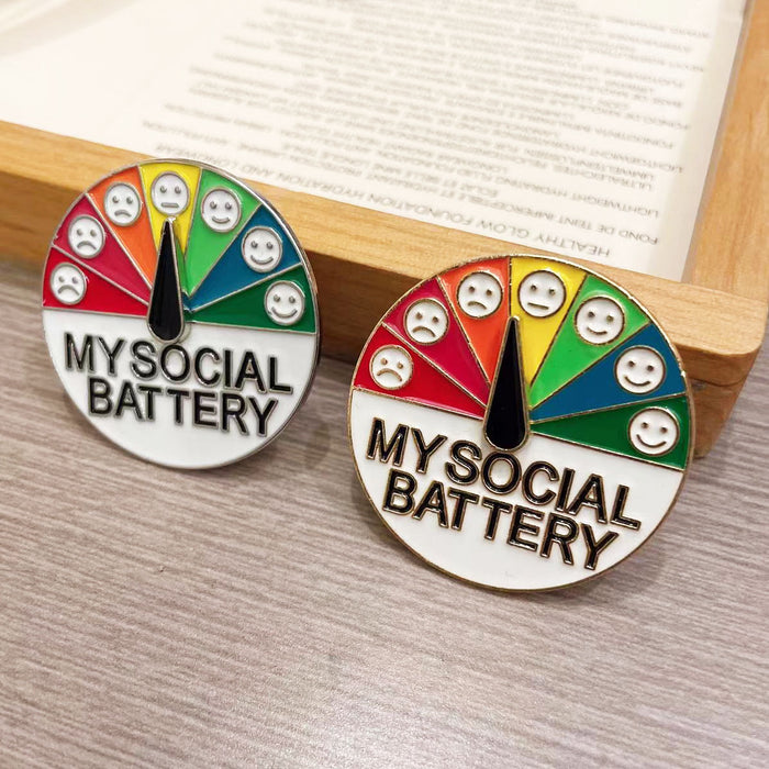 Wholesale Social power brooch emotion management energy metal badge sliding rotating expression badge bag accessories