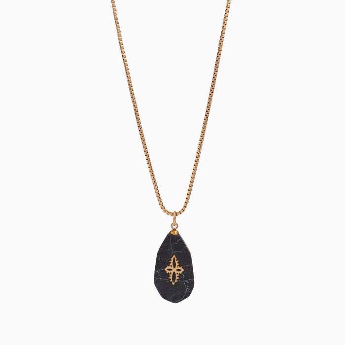 Wholesale Fashionable retro stainless steel necklace with natural stone pendant, light luxury temperament necklace earring set