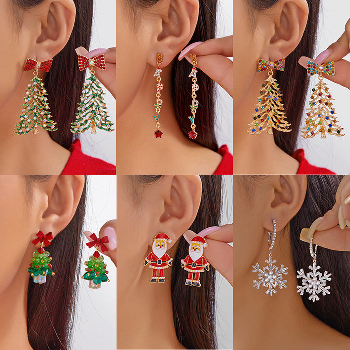 Wholesale Red Bow Rhinestone Christmas Tree Earrings Alloy Fashion Accessory Gift