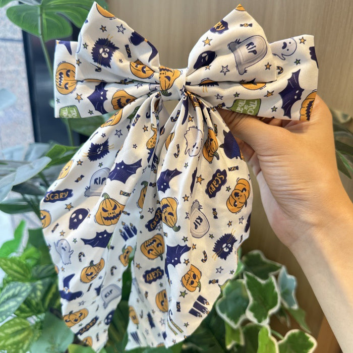 Wholesale  pumpkin ghost print bow spring clip funny ghost pattern hairpin dark style hair accessories