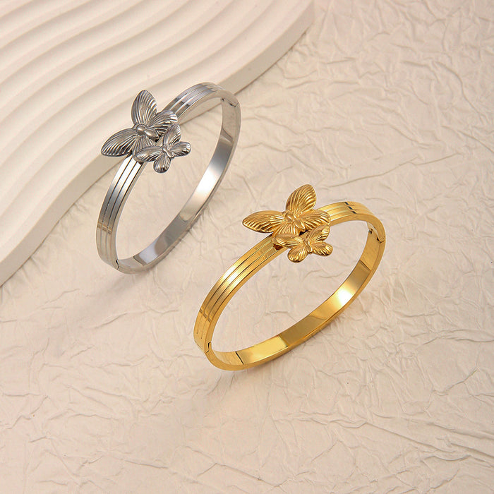 Wholesale Cross border popular personalized double-layer butterfly stainless steel bracelet, high-end butterfly bracelet, color preservation wholesale