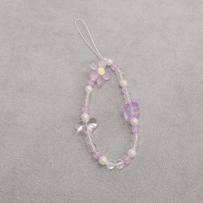 Wholesale Flower Square Love Acrylic Beaded Short Phone Lanyard Creative Decoration