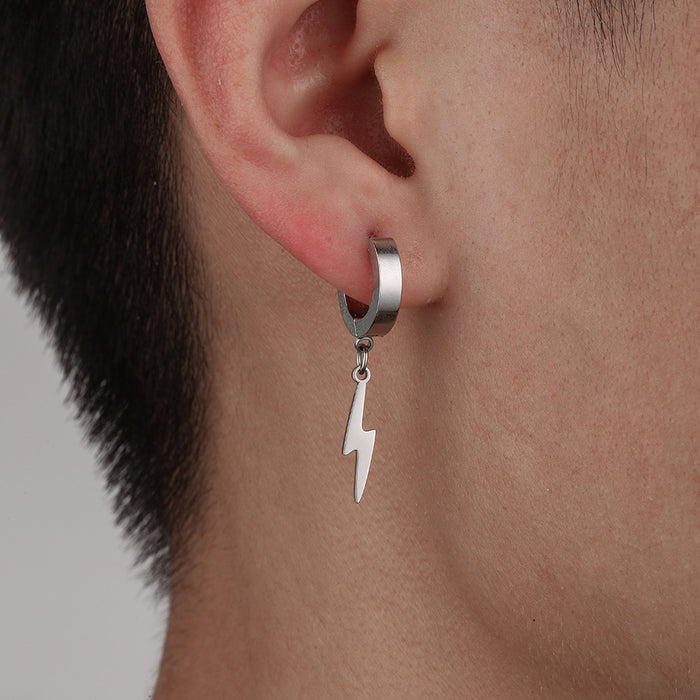 Wholesale Men's Stainless Steel Asymmetric Lightning Earrings Fashion Titanium Steel Jewelry Earrings Accessories
