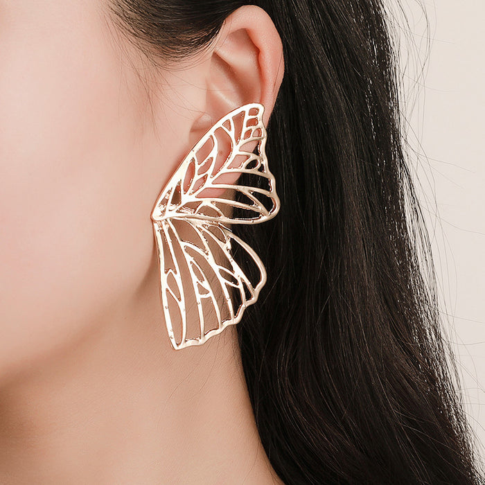 Wholesale Exaggerated hollow butterfly wing earrings trendy fan-shaped creative earrings wholesale
