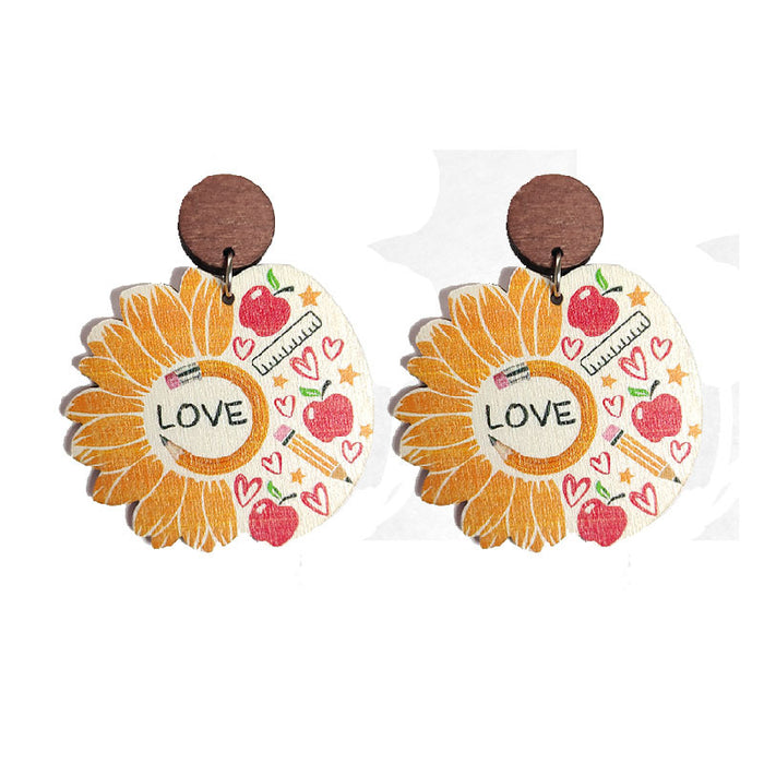 Wholesale Earrings Wooden Pencil Apple Sunflower 2 Pairs JDC-ES-Heyi061