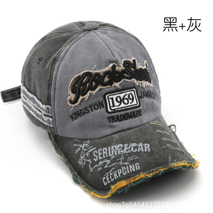 Wholesale Vintage Washed Distressed Letter Embroidered Ripped Baseball Cap