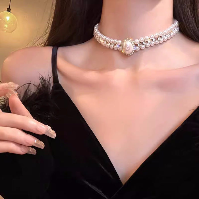 Wholesale Double layer pearl necklace, light luxury, niche temperament, versatile collarbone chain, necklace accessories