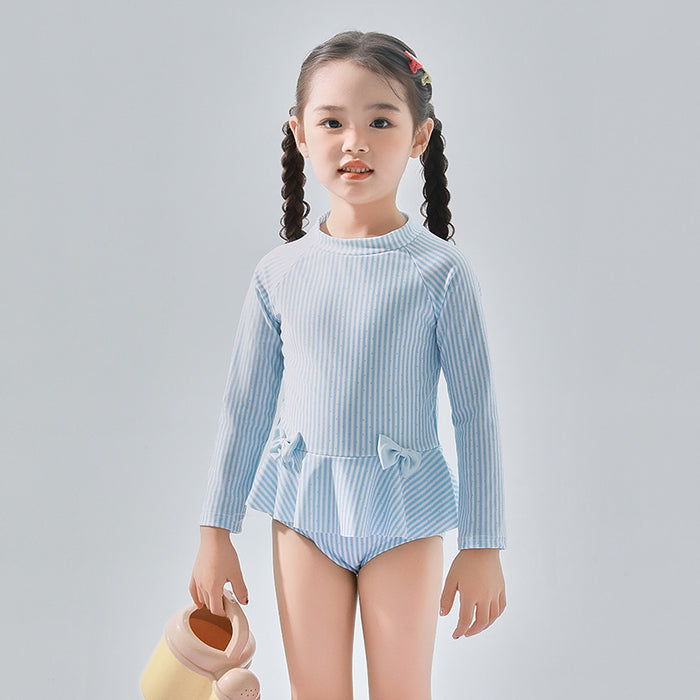 Wholesale Children's Swimwear Girls' Children's Polyester Long Sleeve Sunscreen Solid Color Little Girl's Hot Spring Beach Swimwear