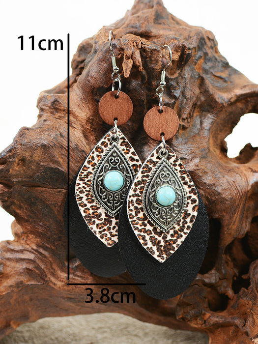 Wholesale Western Style Multi-layered Leopard Print Alloy Turquoise Earrings JDC-ES-ChenC009