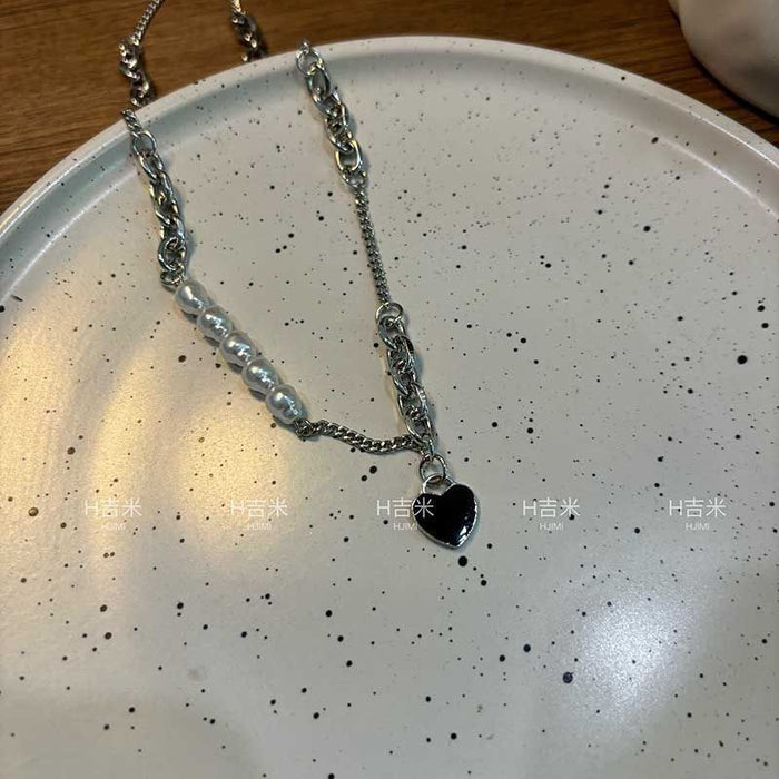 Wholesale Black necklace with butterfly and cross design,  hip-hop style.