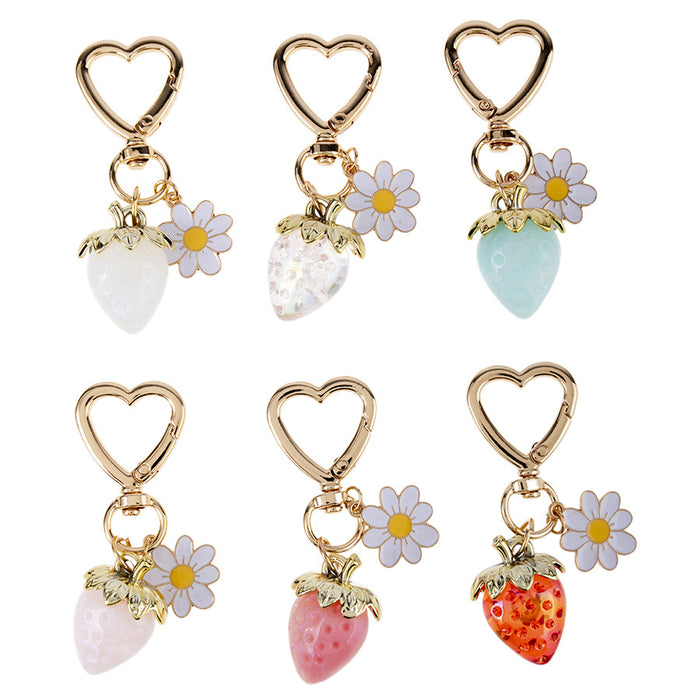 Wholesale Strawberry Heart Shape Alloy Keychain JDC-KC-JinY006