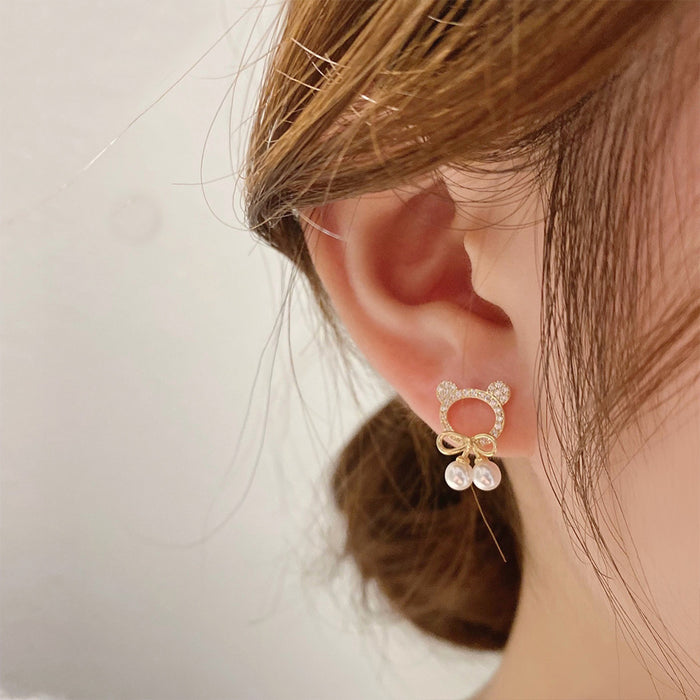 Wholesale  s925 Silver Needle  Bear Round Earrings Female Earrings Ear Jewelry