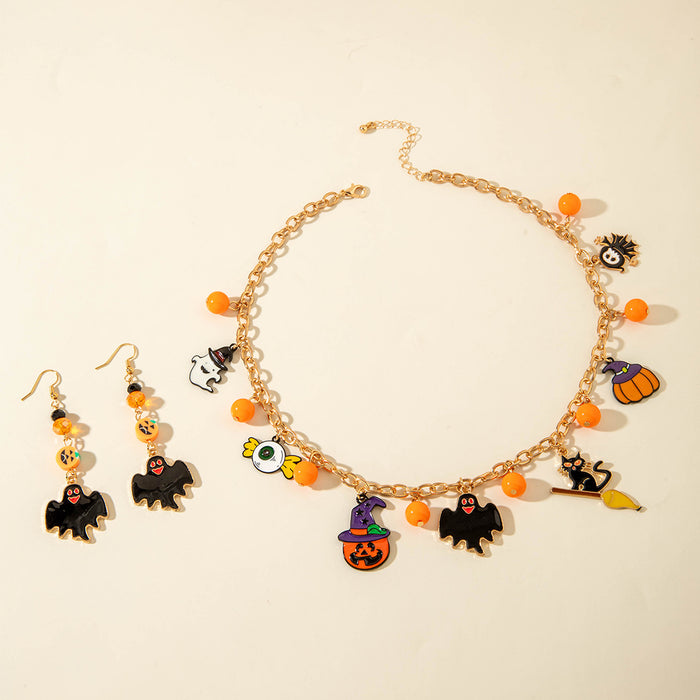 Wholesale Pumpkin Ghost Skull Pendant Necklace Earrings Set Jewelry Accessory MOQ≥2