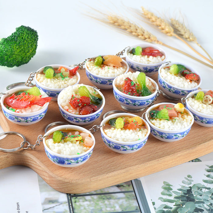 Wholesale Chinese Blue White Porcelain Food Keychain Simulated Rice Meal Hanging Charm Fashion Decorative MOQ≥3