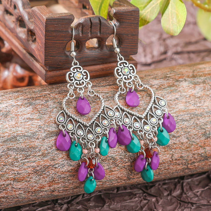 Wholesale 2pcs Bohemian Vintage Flower Tassel Elegant Earrings