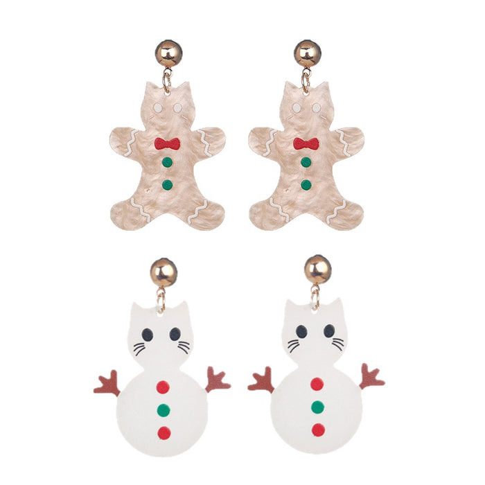 Wholesale Christmas Series Earrings Handmade DIY Acrylic Cute Cat Gingerbread Man Snowman Earrings