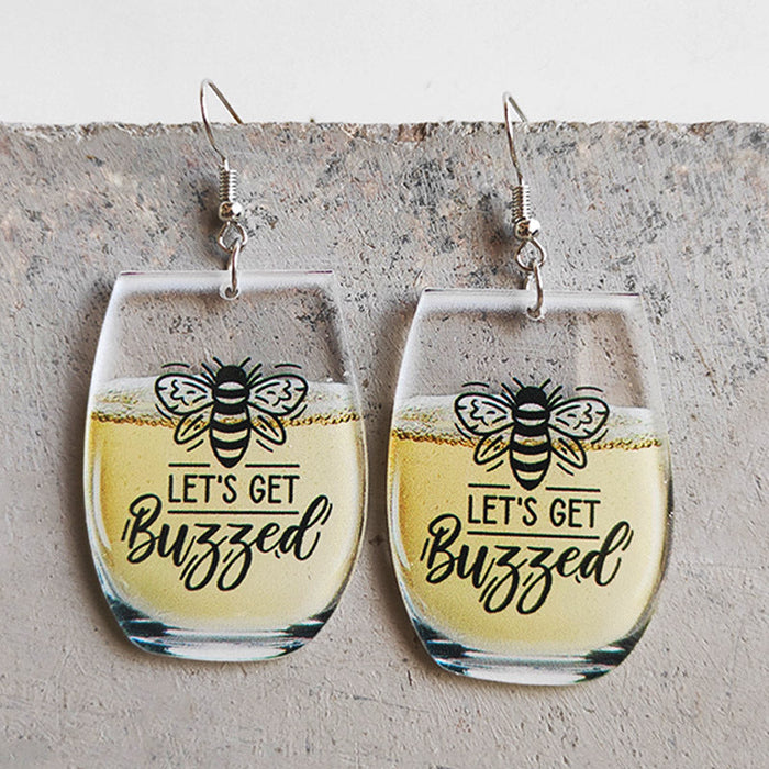 Wholesale 2 Pairs/Pack Wine Glass Letter Little Bee Whiskey Earrings JDC-ES-HeYi068