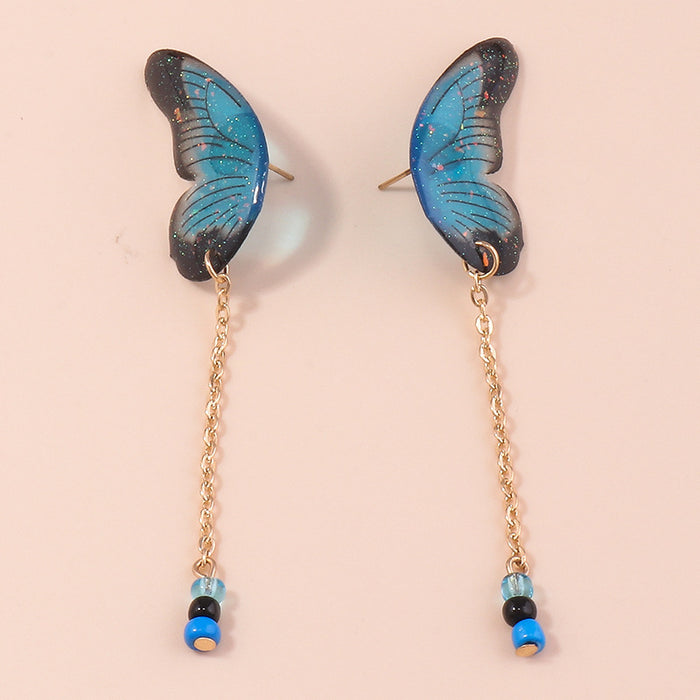 Wholesale Earrings Resin Butterfly Wings Tassel Rice Beads JDC-ES-yseng006