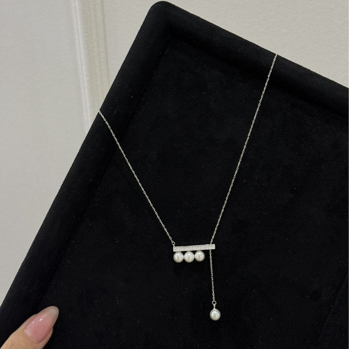 Wholesale S925 Sterling Silver Necklace Quarter Pearl Pull Fashion Clavicle Chain for Women