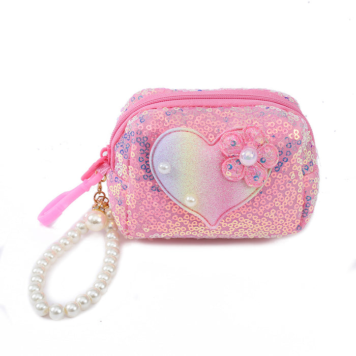 Wholesale Love Schoolbag Pearl Sequin Portable Coin Purse Plush Keychain JDC-KC-YiK004