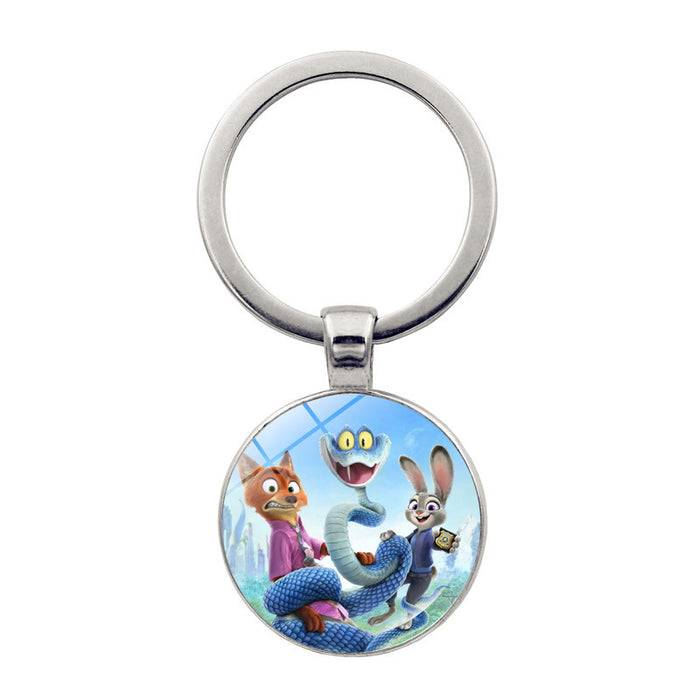 Wholesale Cute round cartoon pendant keychain made of glass