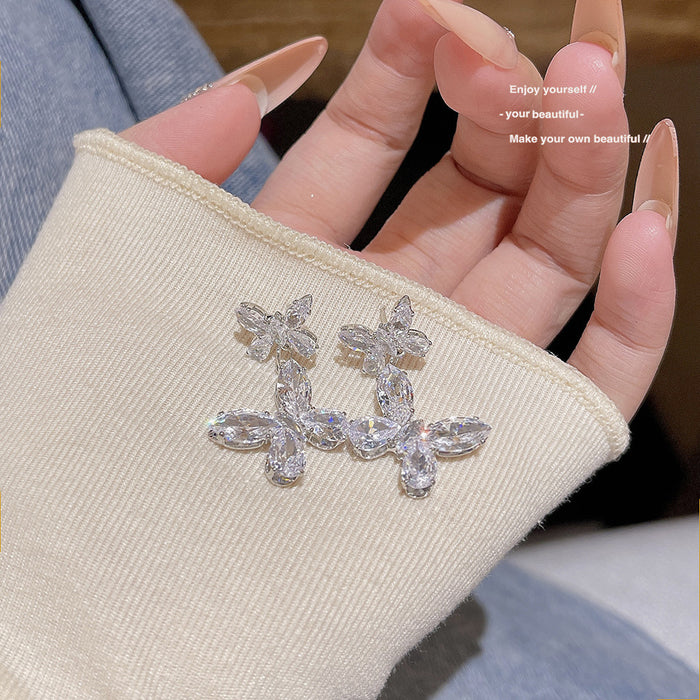 Wholesale Butterfly zircon earrings with elegant design and versatile temperament, exquisite and high-end earrings