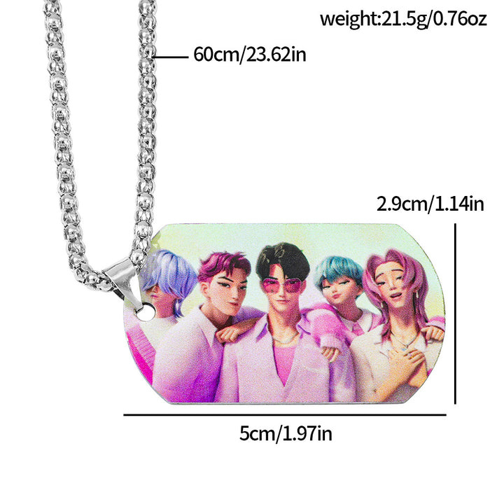 Wholesale K-pop Stainless Steel Metal Printed Pendant Necklace
