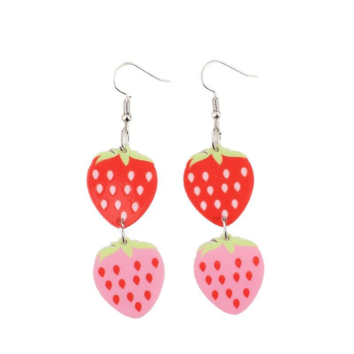 Wholesale Acrylic Earrings Two Strawberries Design Sweet Style Jewelry Accessory