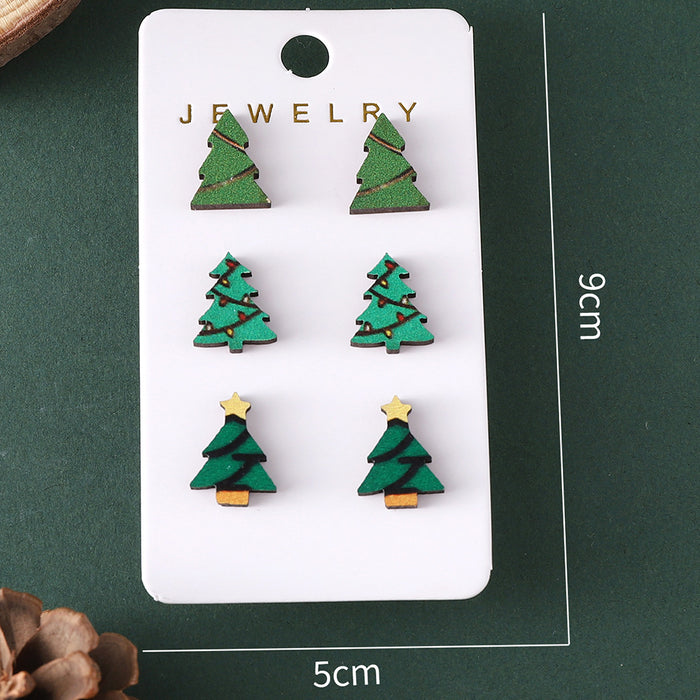 Wholesale Christmas Tree Gradient Wooden Earring Set Fashion Jewelry Accessory