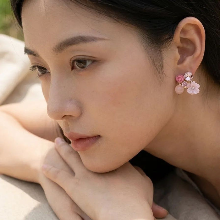 Wholesale Stylish Purple Crystal Flower Earrings Alloy Electroplated