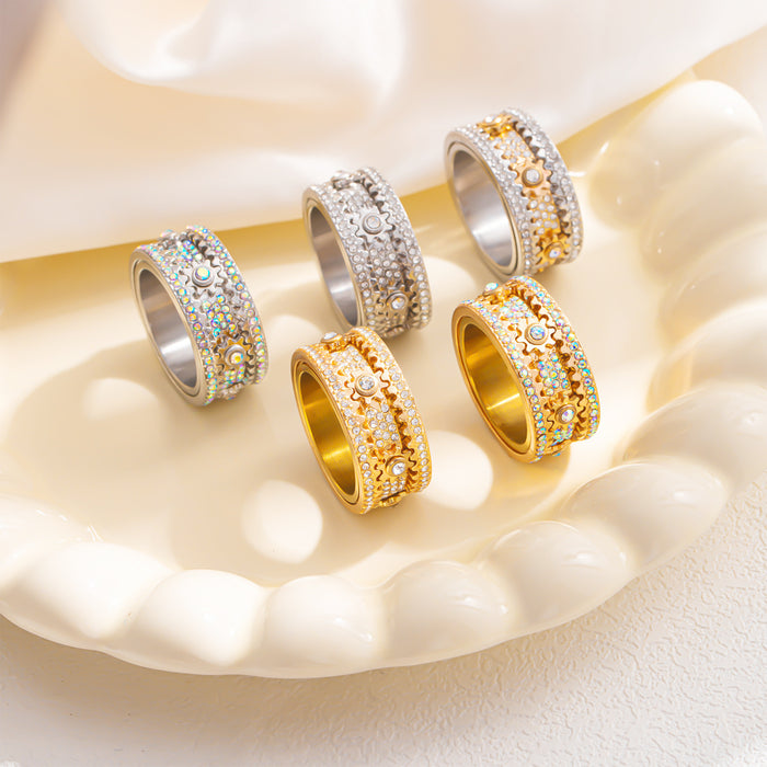 Wholesale gear rotating diamond ring fashion  rotating color diamond ring