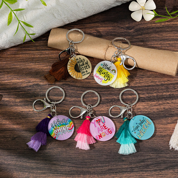 Wholesale Acrylic Gradient Tassel Keychain Round Color Letter Bag Pendant