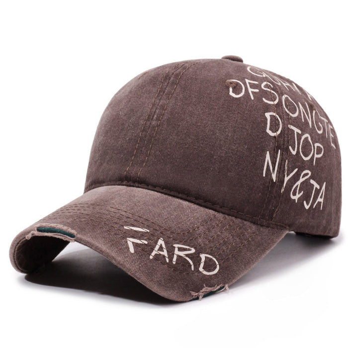 Wholesale Retro washed hat, personalized graffiti letter baseball cap, versatile duckbill cap