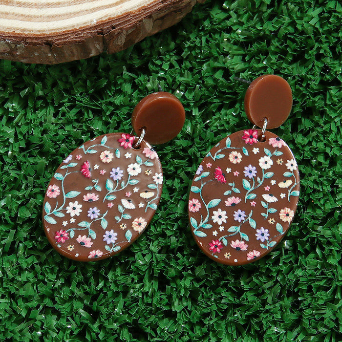 Wholesale Spring Retro Exaggerated Flower Earrings Brown Oval Flower Acrylic Earrings