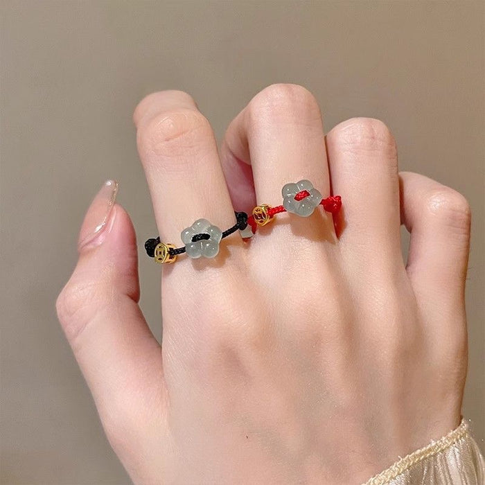 Wholesale Simple and versatile flower coin woven ring, niche design, unique adjustable ring