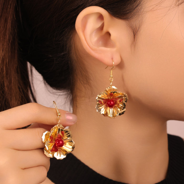 Wholesale Fashionable retro pleated flower earrings with temperament, fashionable and versatile earrings