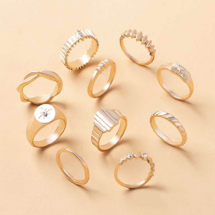 Wholesale New Joint Ring Set with Octagonal Star and Diamond Set of 10 Pieces