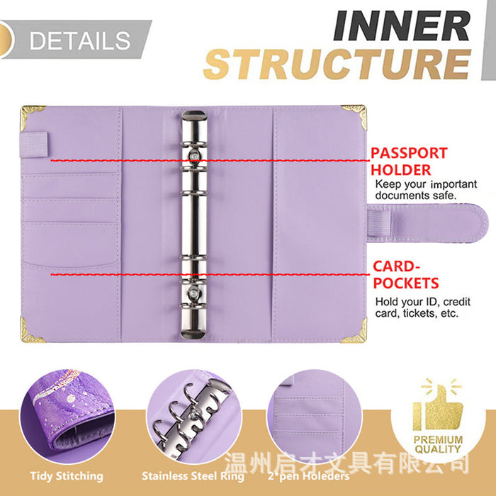 Wholesale Binder Zipper Bag Macaron Notebook Leather Pu Loose-Leaf Cash Budget Notebook