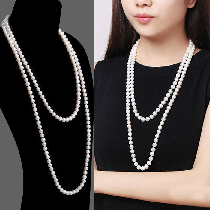 Wholesale  Pearl Necklace Woolen Chain Long Women's All-match Pendant Double Decorations