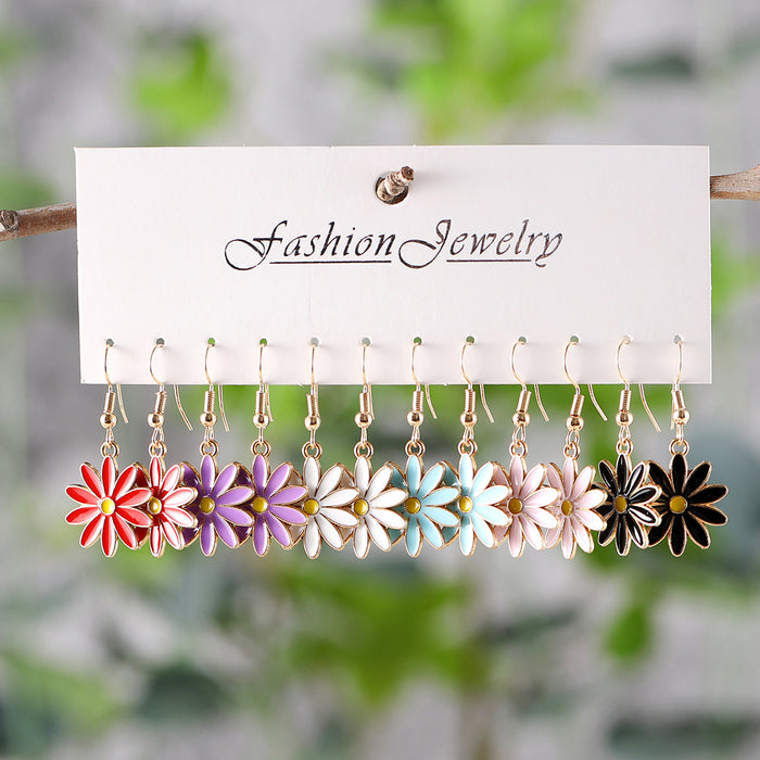 Wholesale Bohemian Colorful Flower Drop Earring Set Alloy Jewelry Accessory