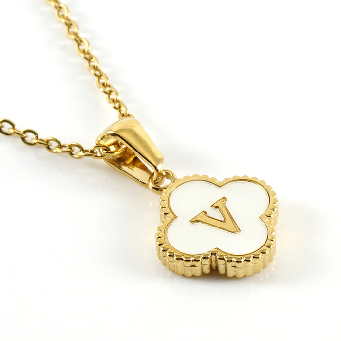 Wholesale Shell Letter Four Leaf Clover Pendant 18K Gold Stainless Steel Necklace JDC-NE-ZhongX005