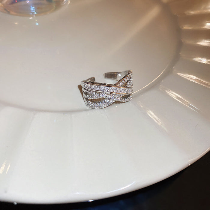 Wholesale Zircon diamond geometric love open ring sweet niche fresh index finger ring fashion high-end jewelry