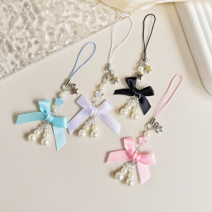 Wholesale Jewelry Sweet Girl's Heart Pearl Bow Pendant Mobile Phone Hanging Rope Chain