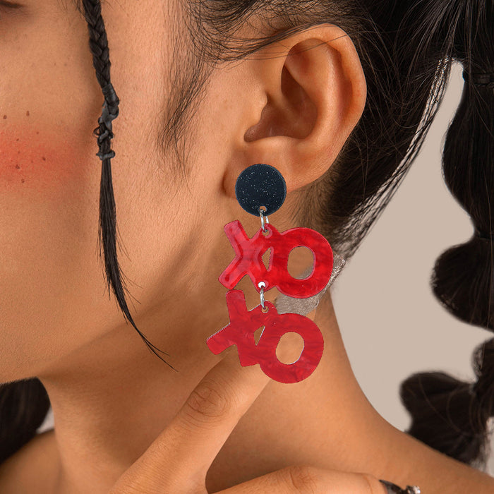 Wholesale Valentine' s Day Earrings Series English Letters Xoxo Acrylic Romantic Shiny Red Earrings