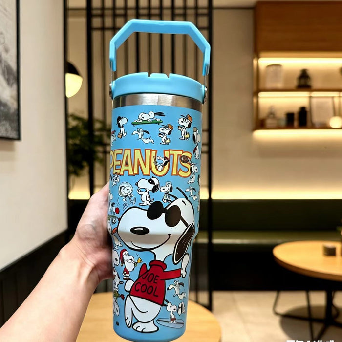 Wholesale Stylish Cartoon Insulated Cup 304 Stainless Steel with Handle and Straw Large Capacity Thermal Mug