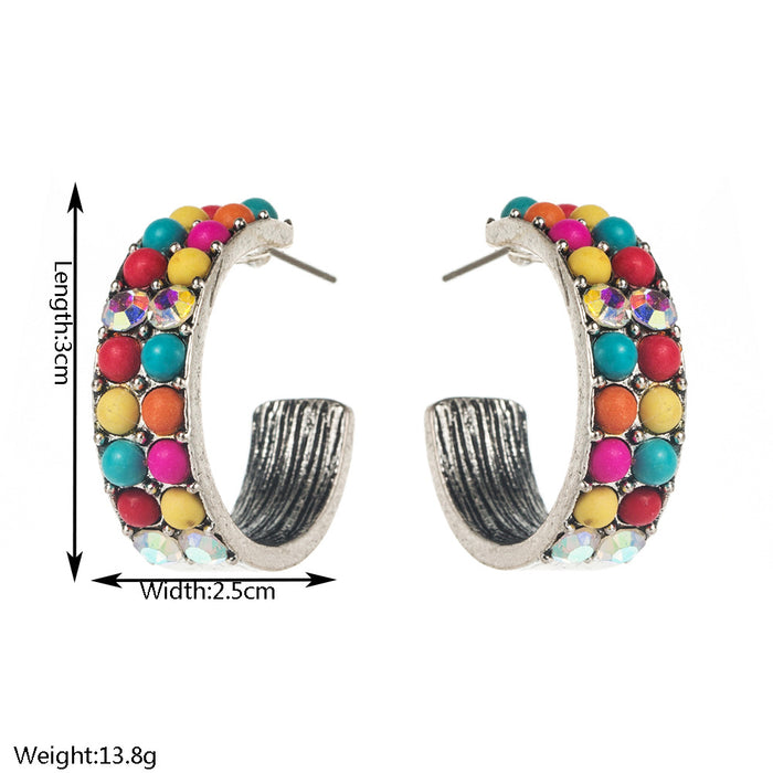 Wholesale Turquoise Western Ethnic Style Retro C-Shaped Earrings