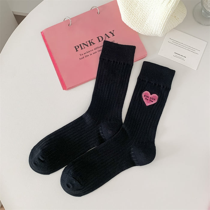 Wholesale Love Embroidered Socks for Children Spring/Summer New Style Thin Cotton Women's Middle Tube Women's Socks